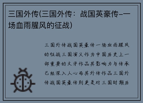 三国外传(三国外传：战国英豪传-一场血雨腥风的征战)